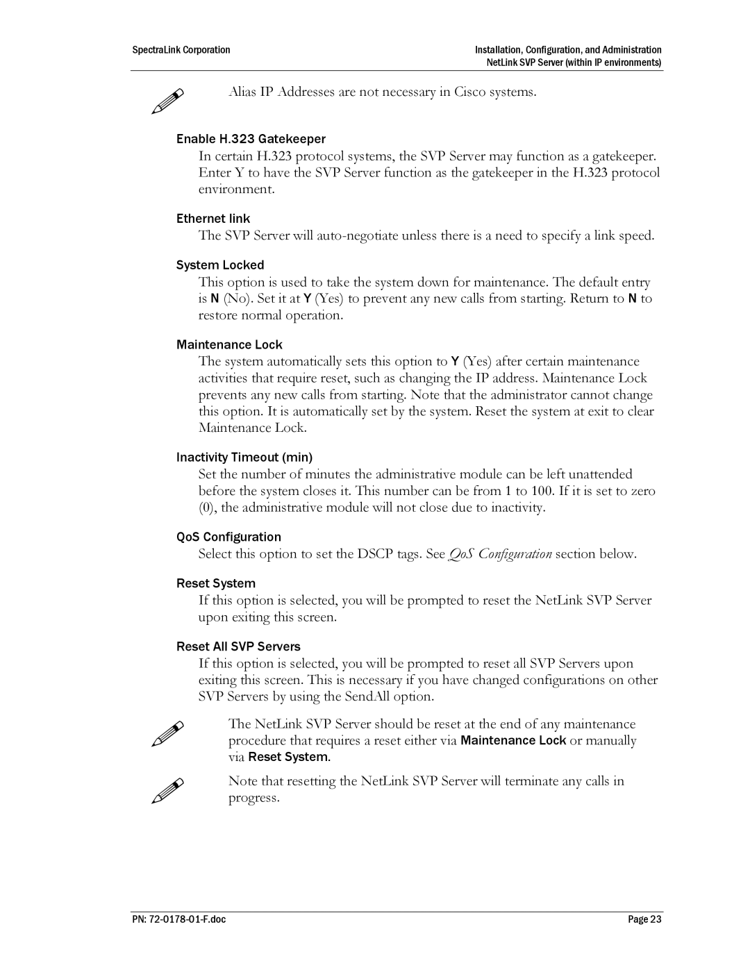 SpectraLink SVP010, SVP020, SVP100 manual  Alias IP Addresses are not necessary in Cisco systems 