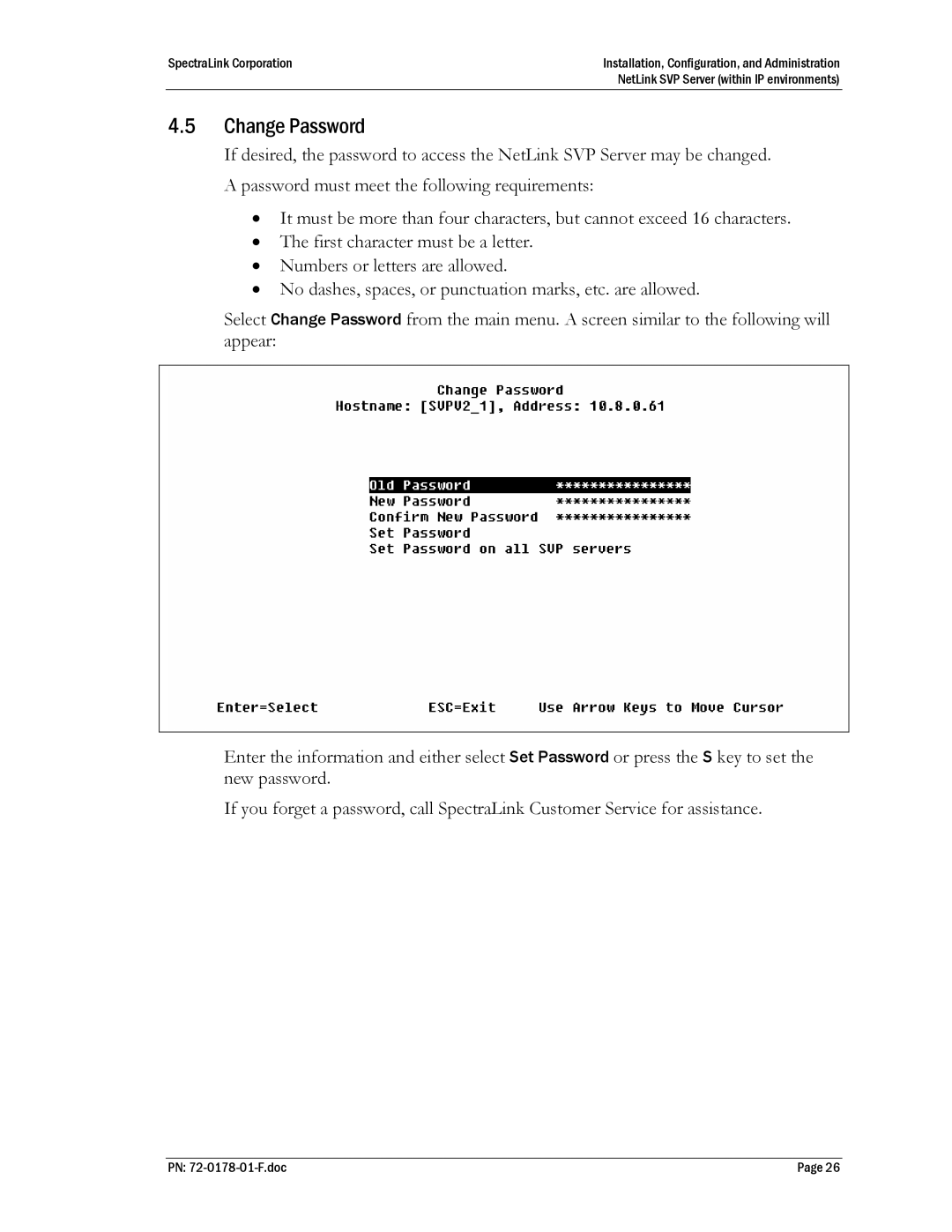 SpectraLink SVP010, SVP020, SVP100 manual Change Password 