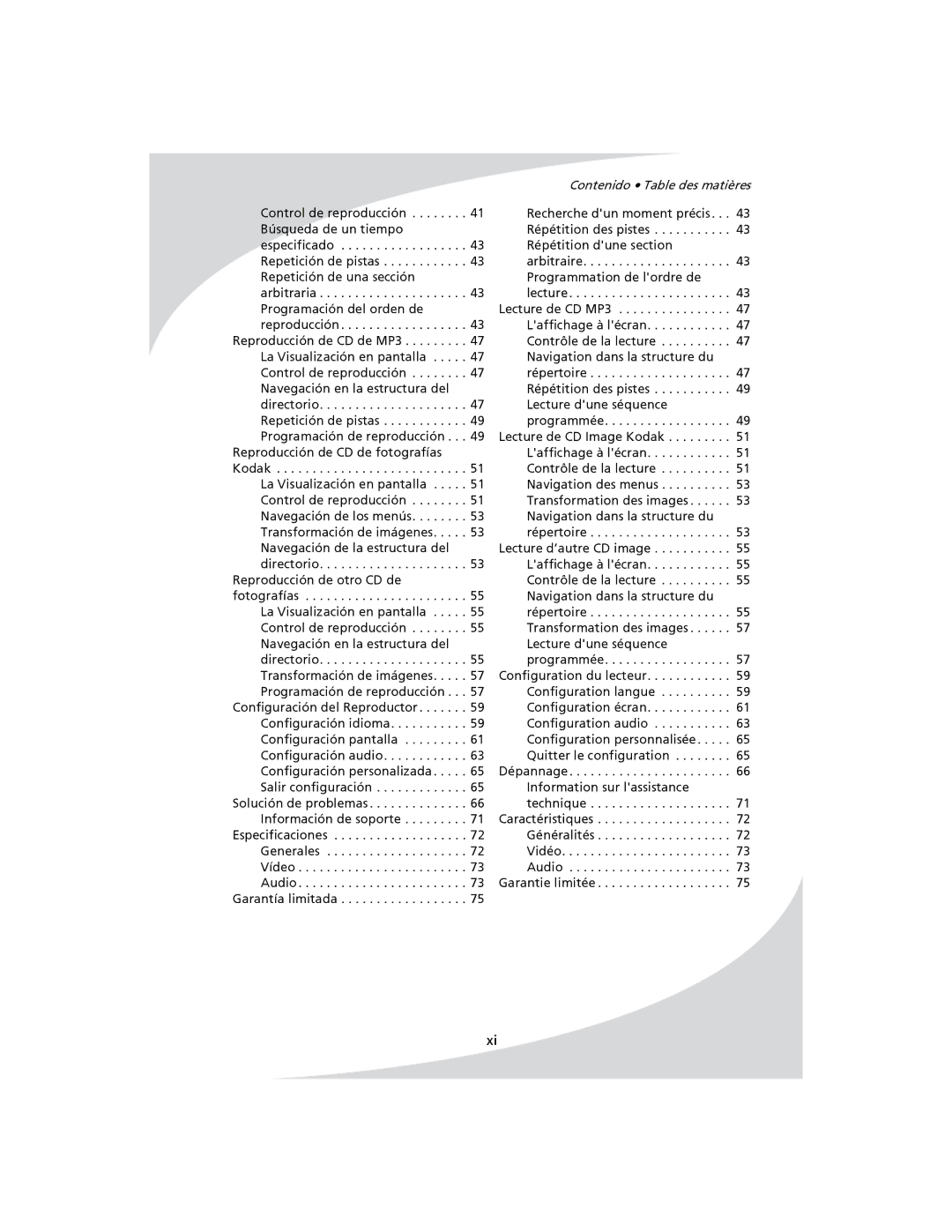 SpectronIQ PD-1100 user manual Contenido Table des matières 