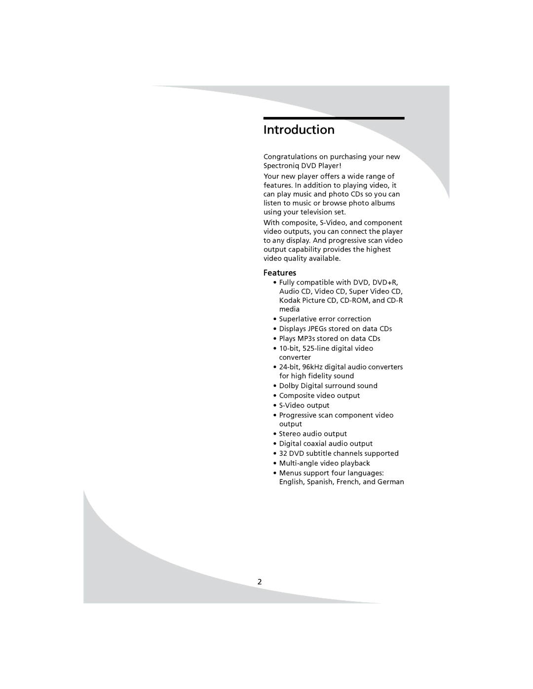 SpectronIQ PD-1100 user manual Introduction, Features 