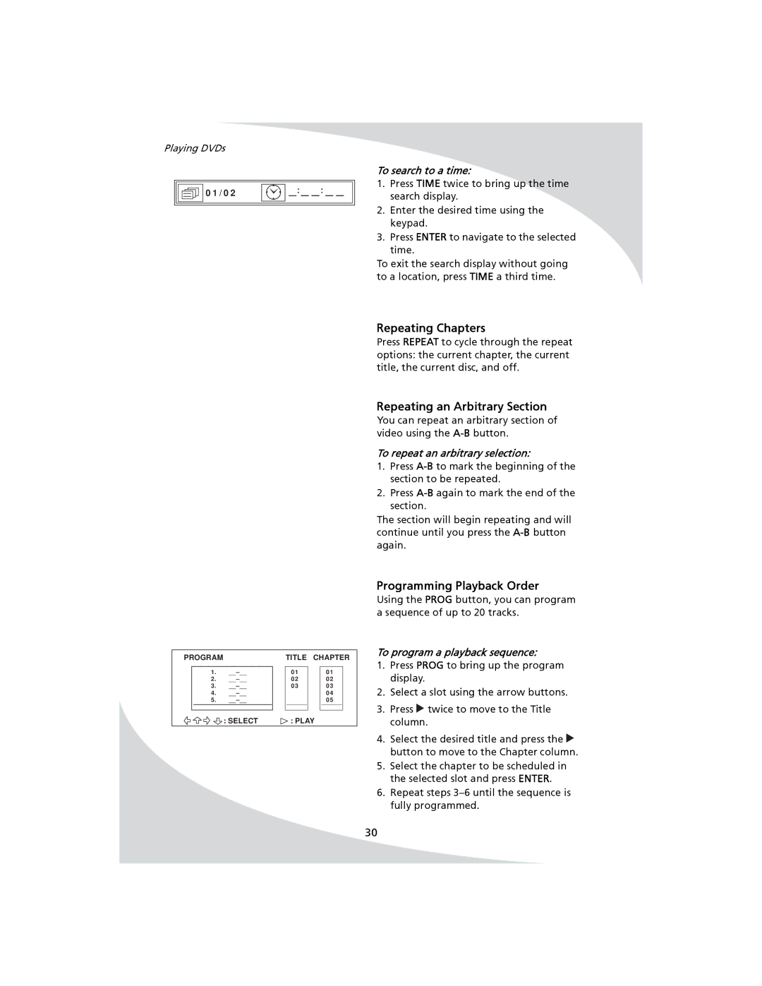 SpectronIQ PD-1100 user manual Repeating Chapters, Repeating an Arbitrary Section, Programming Playback Order 