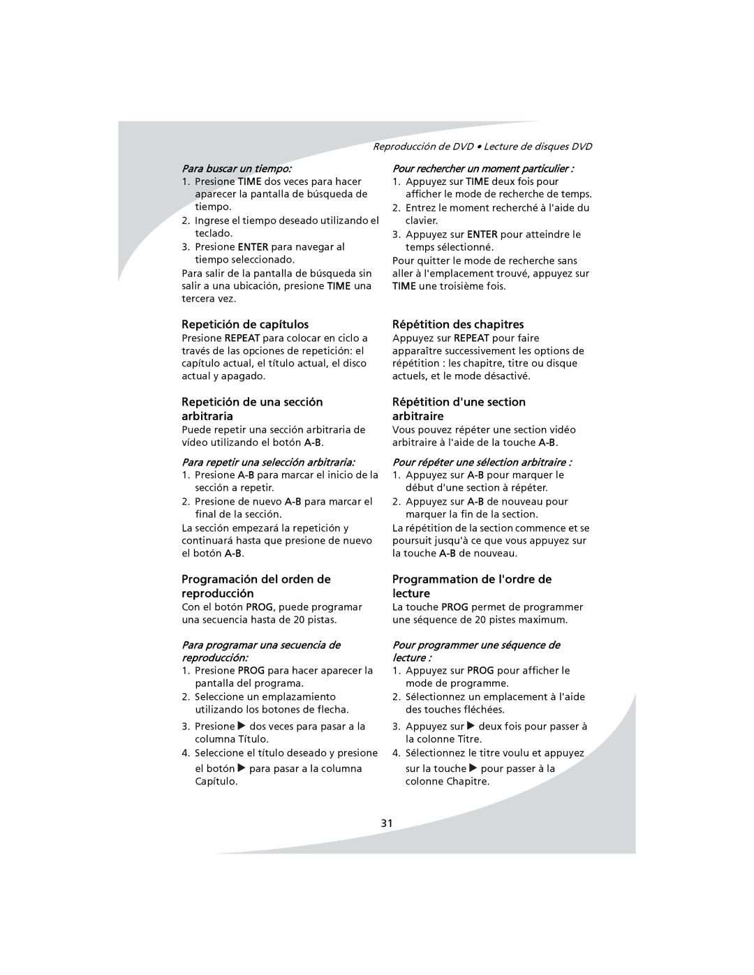 SpectronIQ PD-1100 user manual Repetición de capítulos, Répétition des chapitres, Repetición de una sección arbitraria 