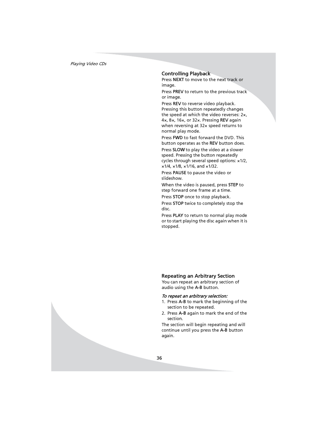 SpectronIQ PD-1100 user manual Controlling Playback, Playing Video CDs 