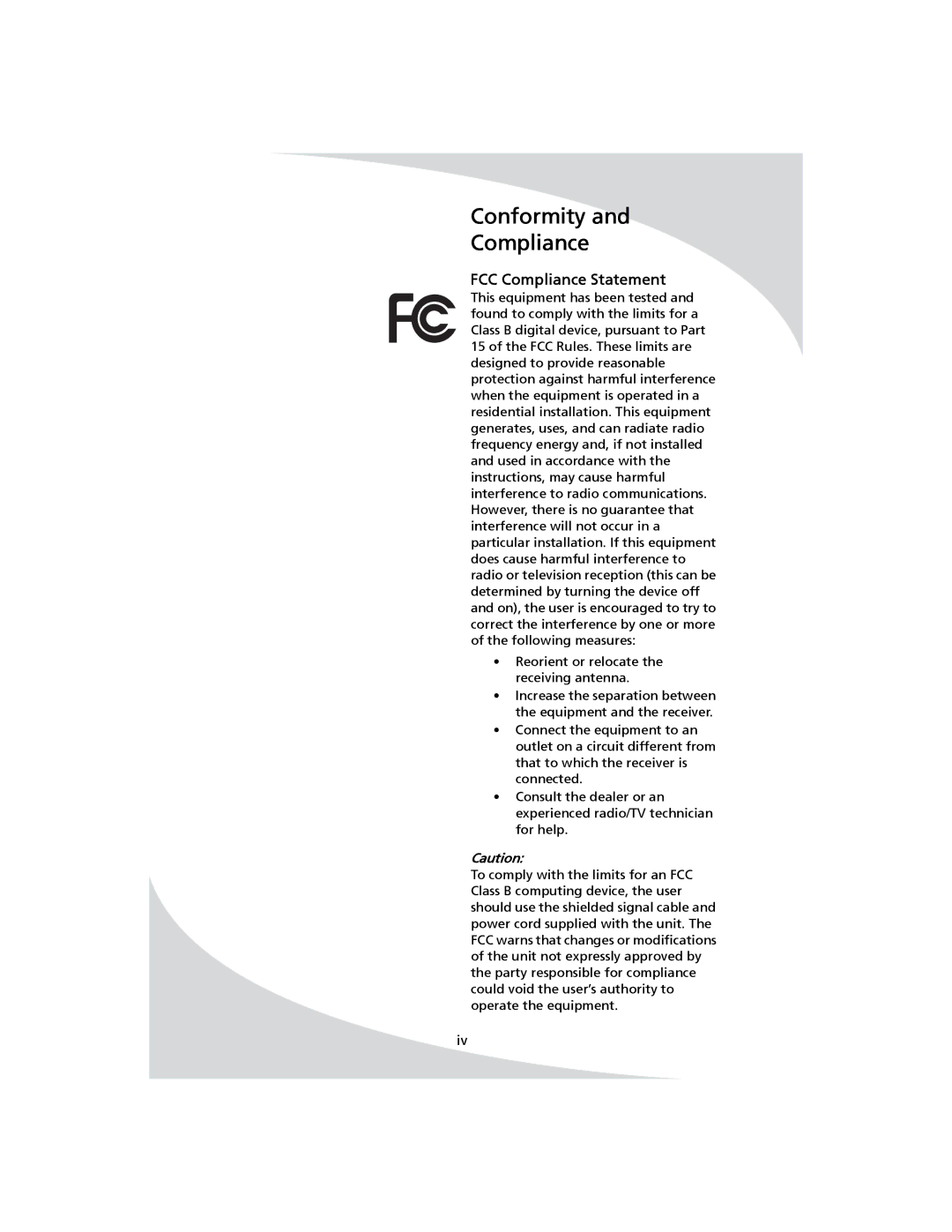 SpectronIQ PD-1100 user manual Conformity Compliance, FCC Compliance Statement 