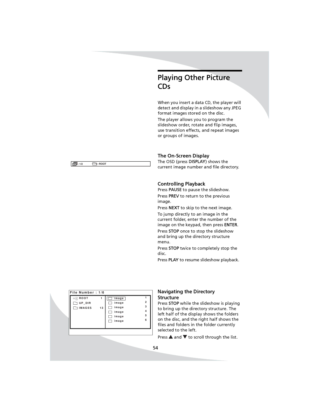 SpectronIQ PD-1100 user manual Playing Other Picture CDs, On-Screen Display 