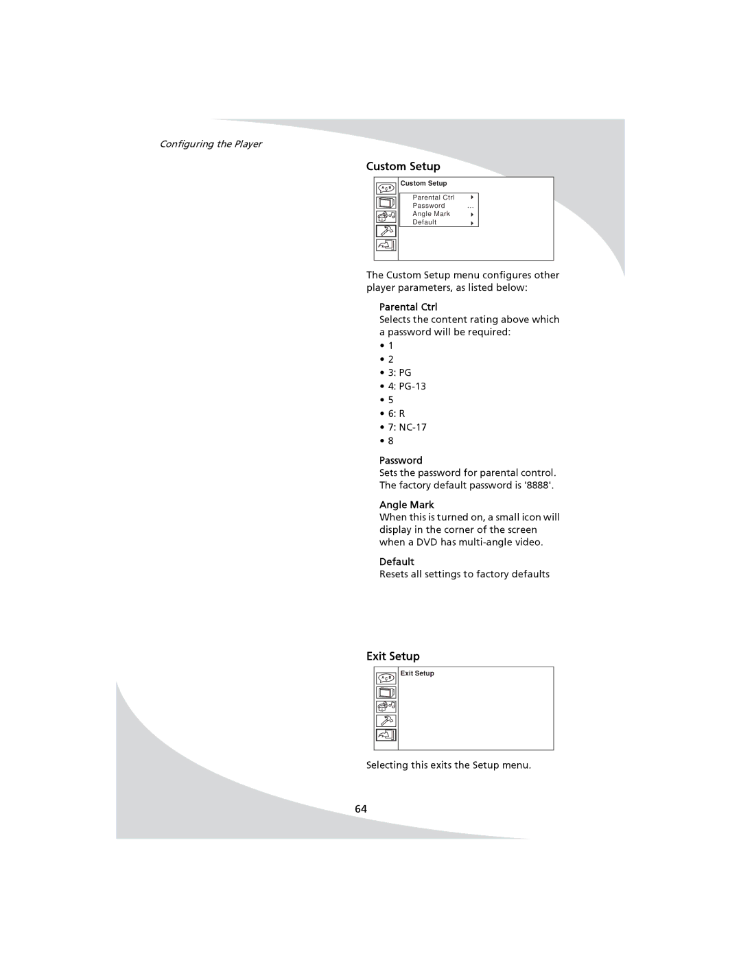 SpectronIQ PD-1100 user manual Custom Setup, Exit Setup 