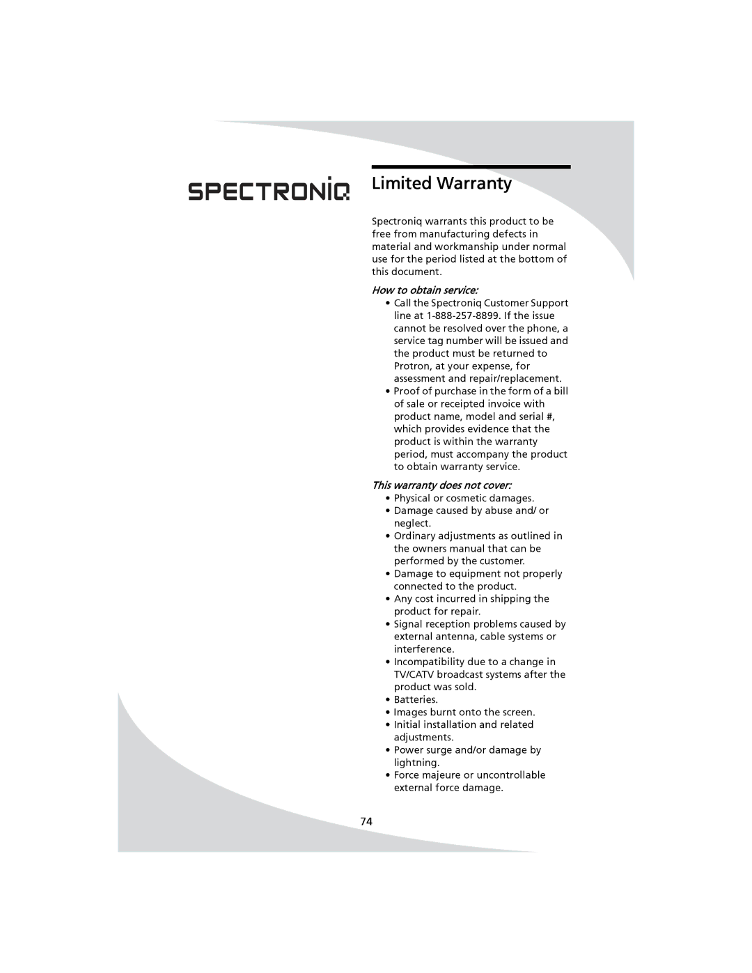 SpectronIQ PD-1100 user manual Limited Warranty, How to obtain service, This warranty does not cover 