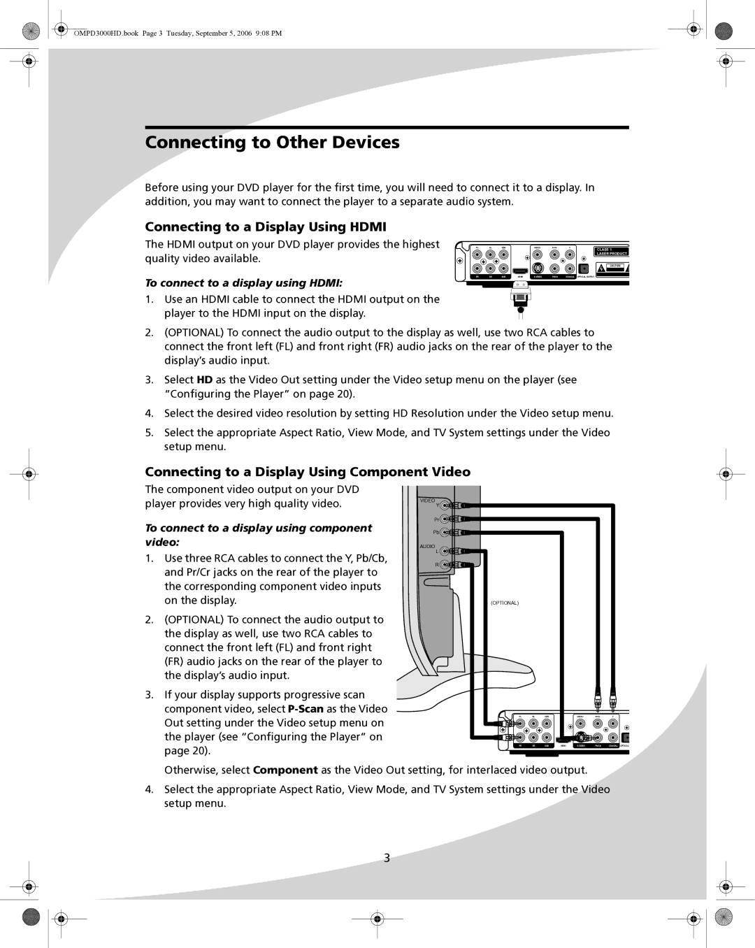 SpectronIQ PD-3000HD Connecting to Other Devices, Connecting to a Display Using Hdmi, To connect to a display using Hdmi 