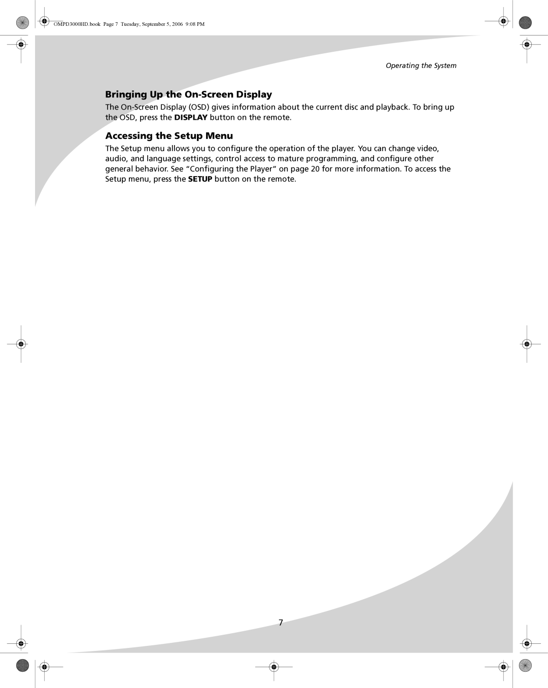 SpectronIQ PD-3000HD user manual Bringing Up the On-Screen Display, Accessing the Setup Menu 