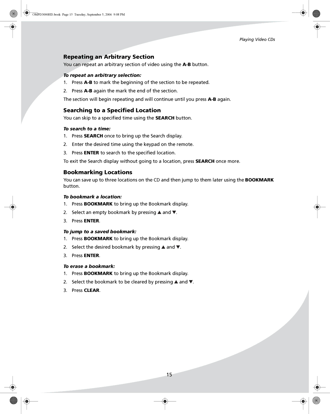 SpectronIQ PD-3000HD user manual Repeating an Arbitrary Section, To search to a time 