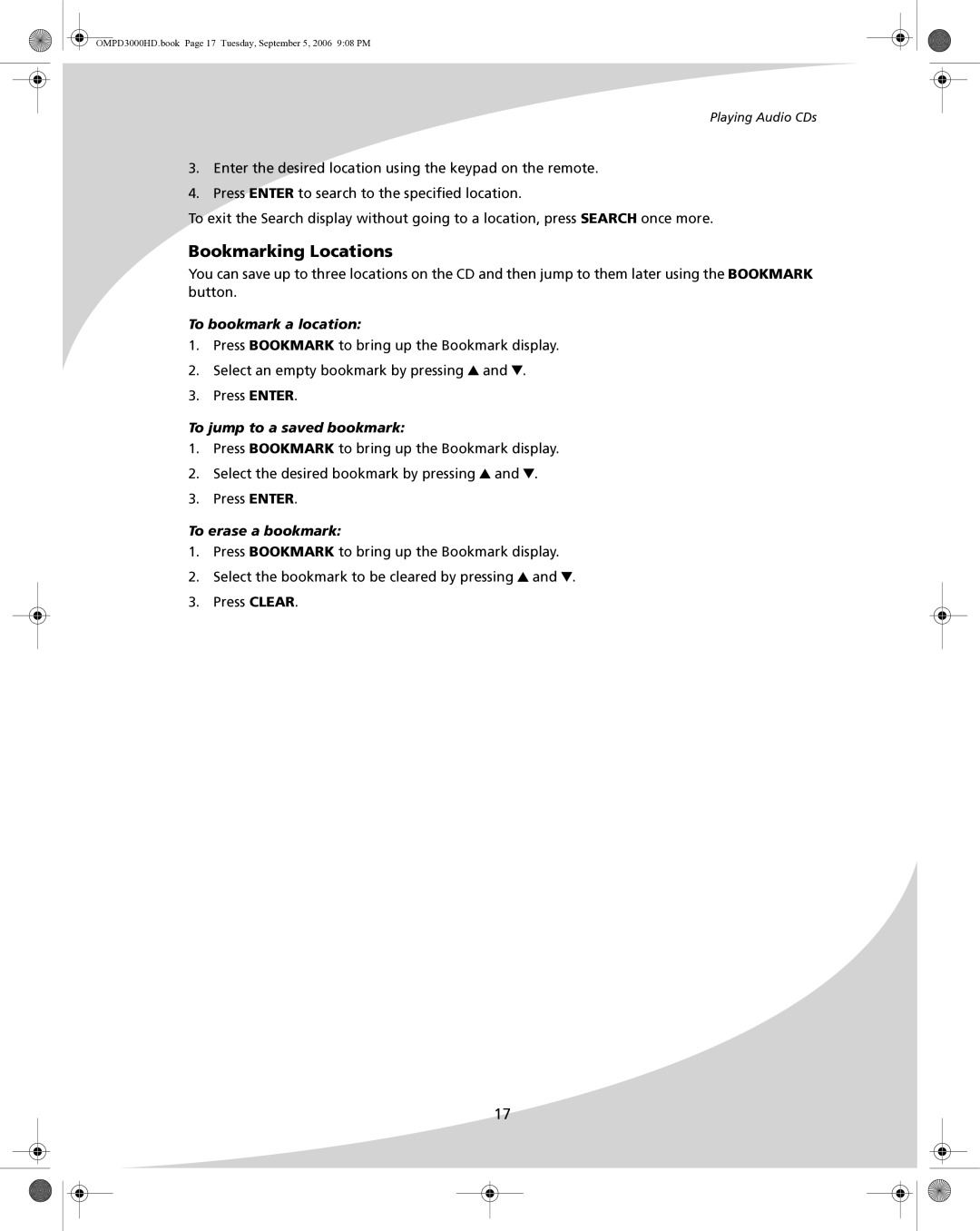 SpectronIQ PD-3000HD user manual Playing Audio CDs 