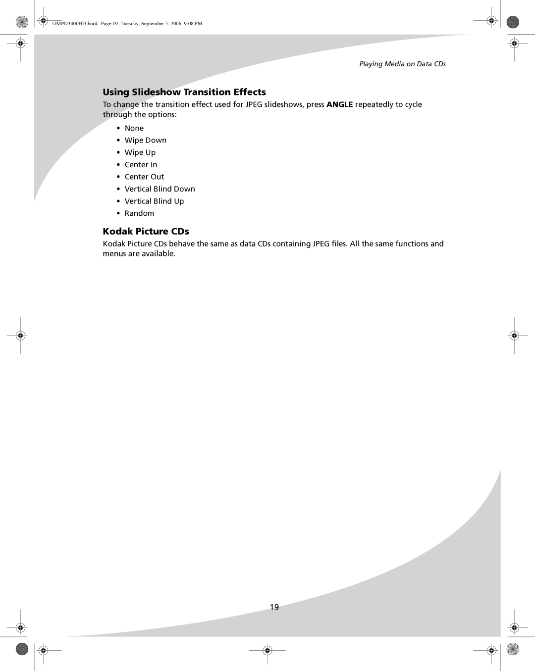 SpectronIQ PD-3000HD user manual Using Slideshow Transition Effects, Kodak Picture CDs 