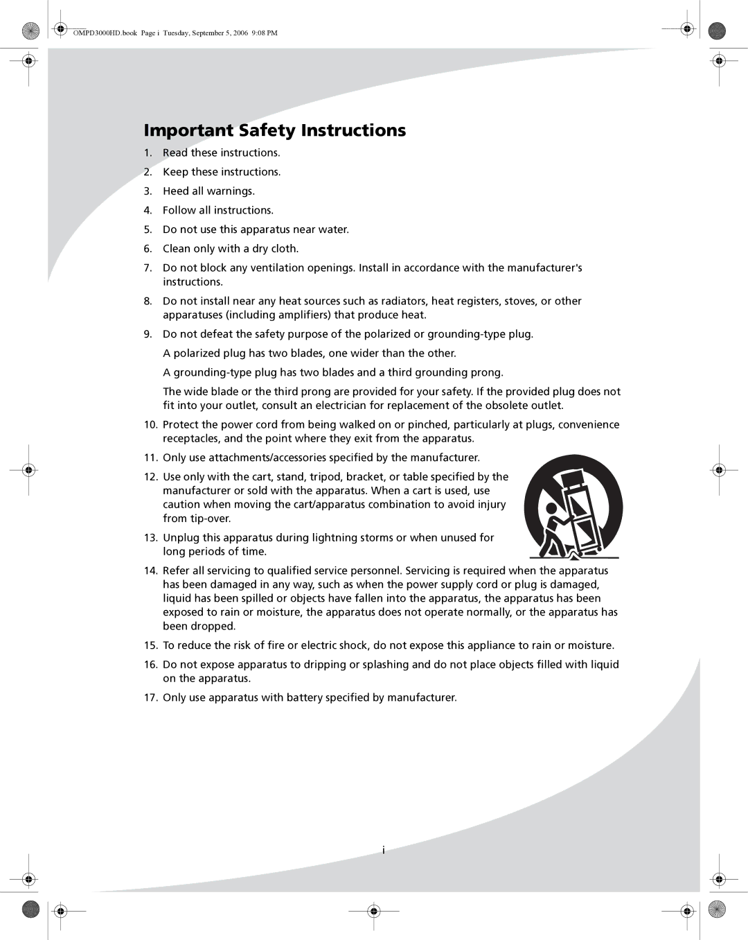 SpectronIQ PD-3000HD user manual Important Safety Instructions 