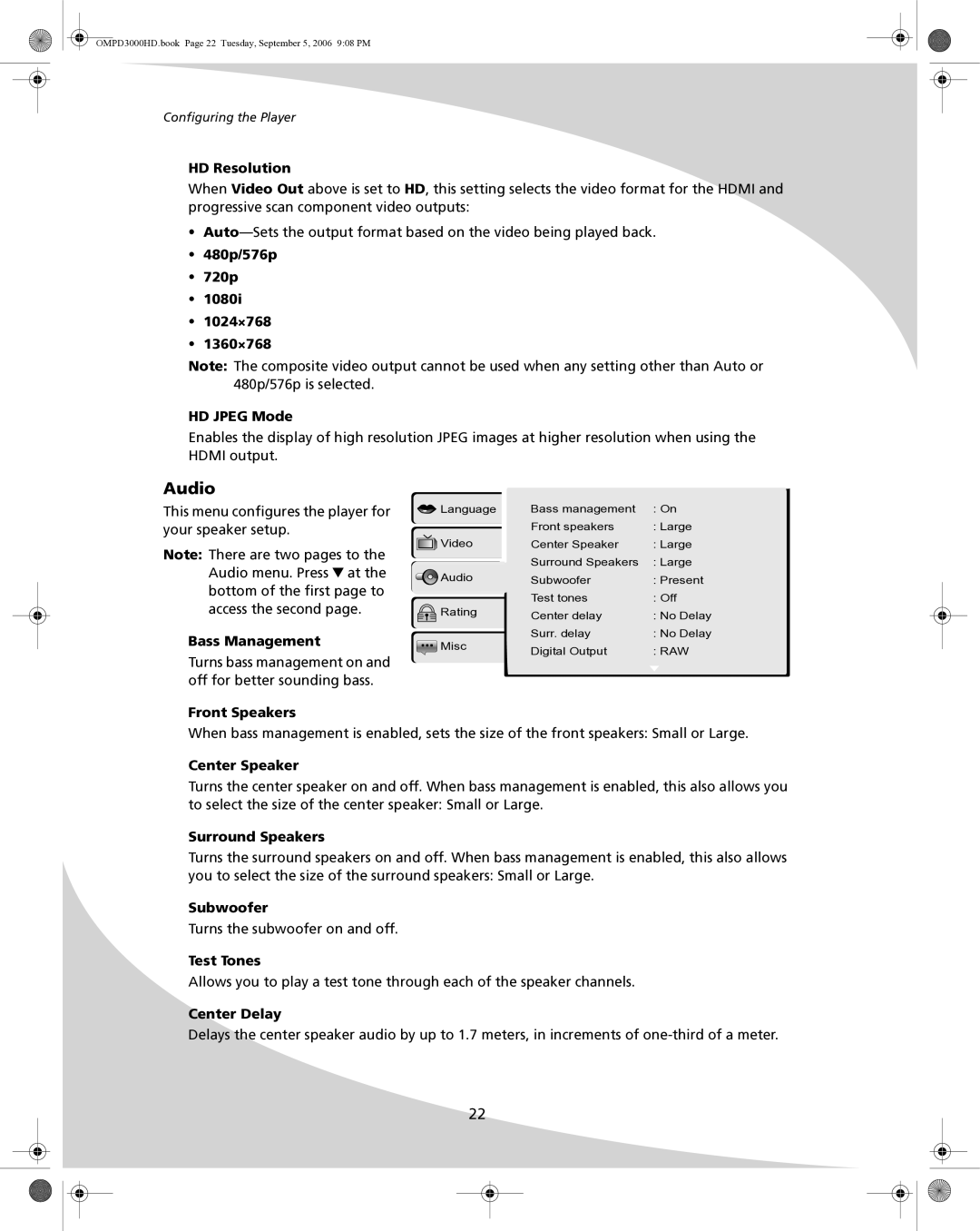 SpectronIQ PD-3000HD user manual Audio 