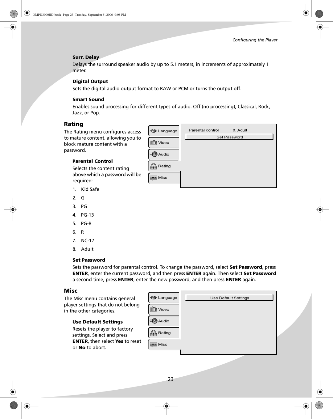 SpectronIQ PD-3000HD user manual Rating, Misc 