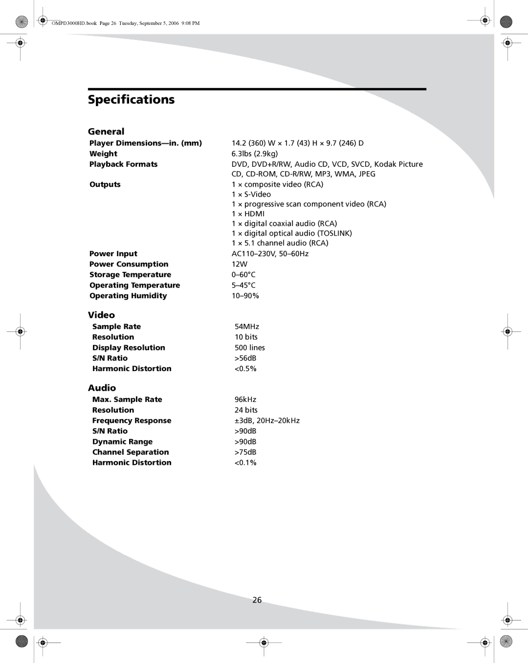 SpectronIQ PD-3000HD user manual Specifications, General 