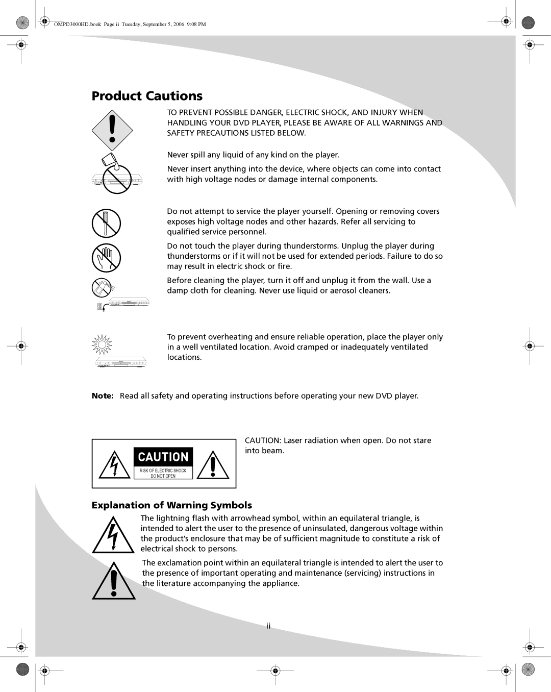 SpectronIQ PD-3000HD user manual Product Cautions, Explanation of Warning Symbols 