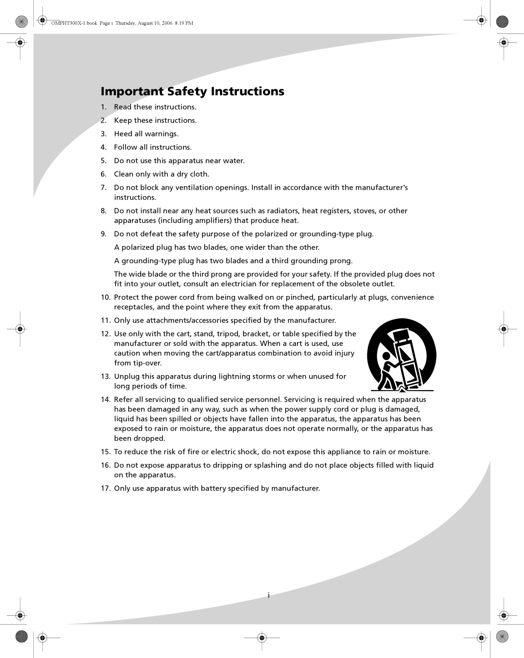 SpectronIQ PHT-300X user manual Important Safety Instructions 