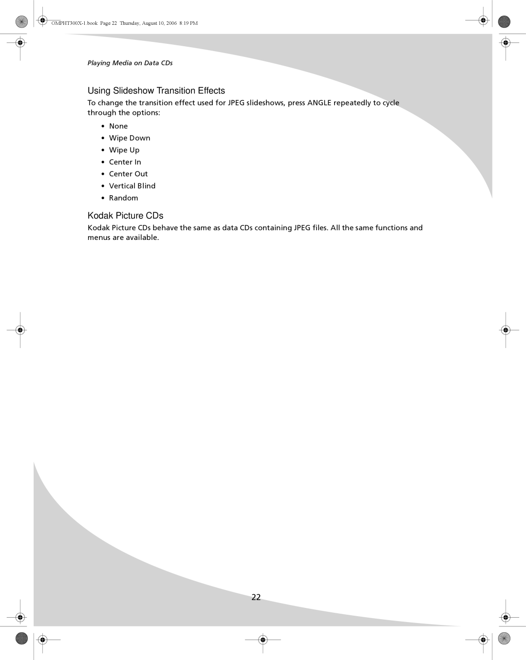 SpectronIQ PHT-300X user manual Using Slideshow Transition Effects, Kodak Picture CDs 