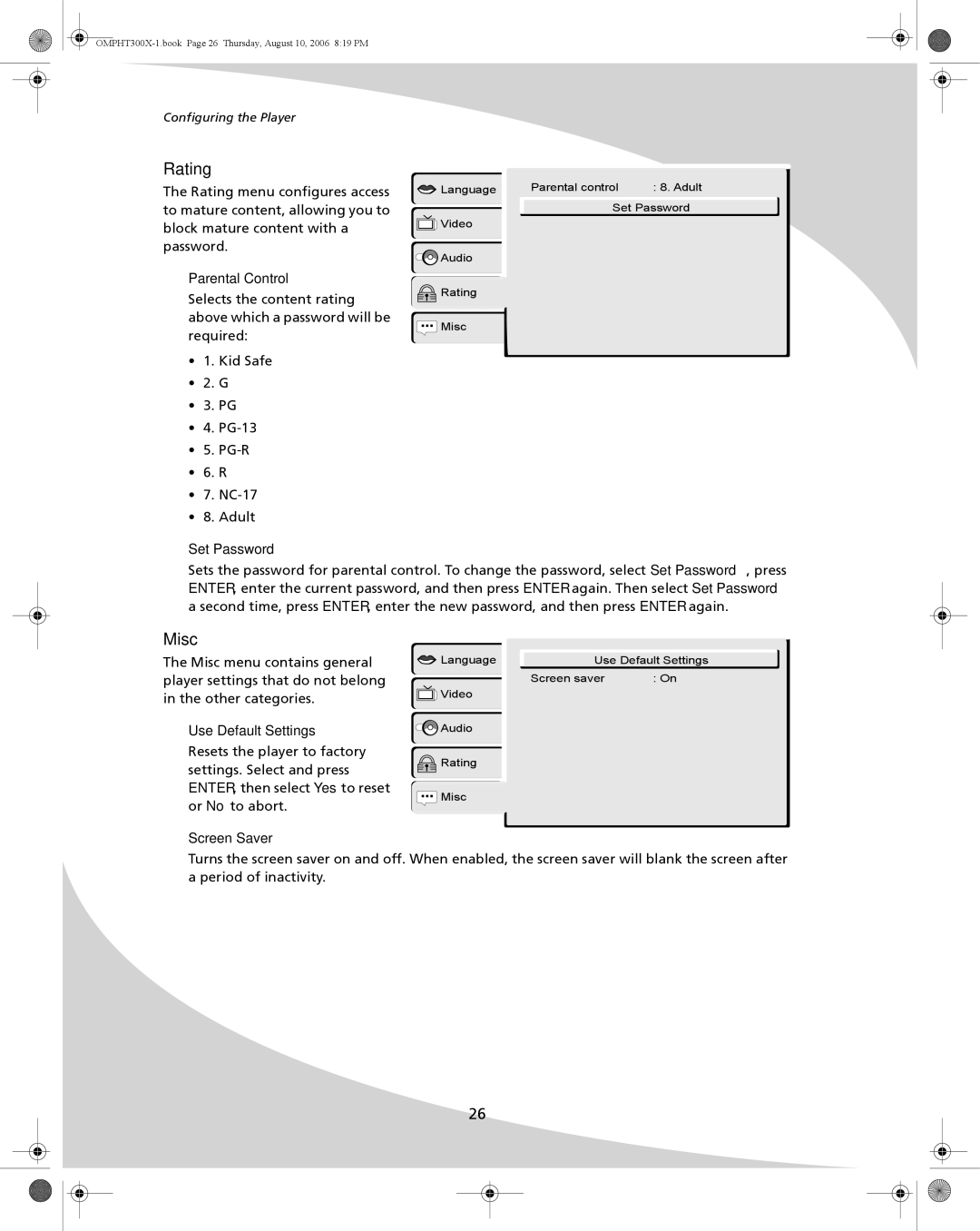 SpectronIQ PHT-300X user manual Rating, Misc 