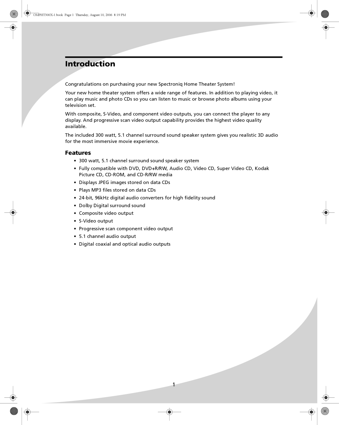 SpectronIQ PHT-300X user manual Introduction, Features 