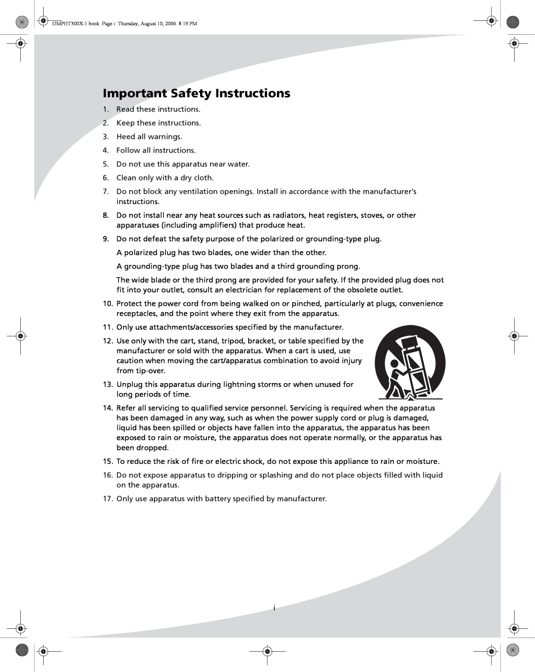 SpectronIQ PHT-300X user manual Important Safety Instructions 