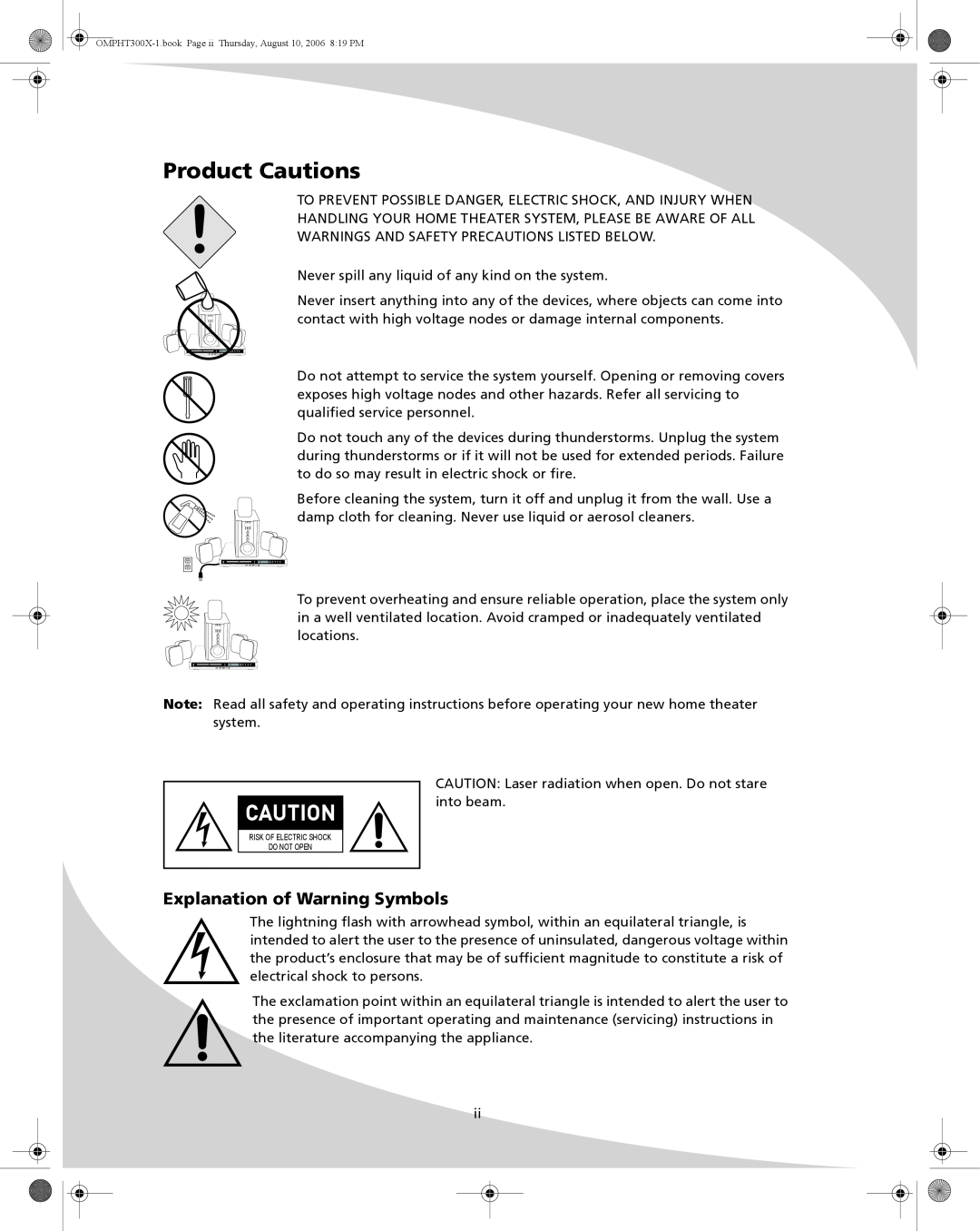 SpectronIQ PHT-300X user manual Product Cautions, Explanation of Warning Symbols 