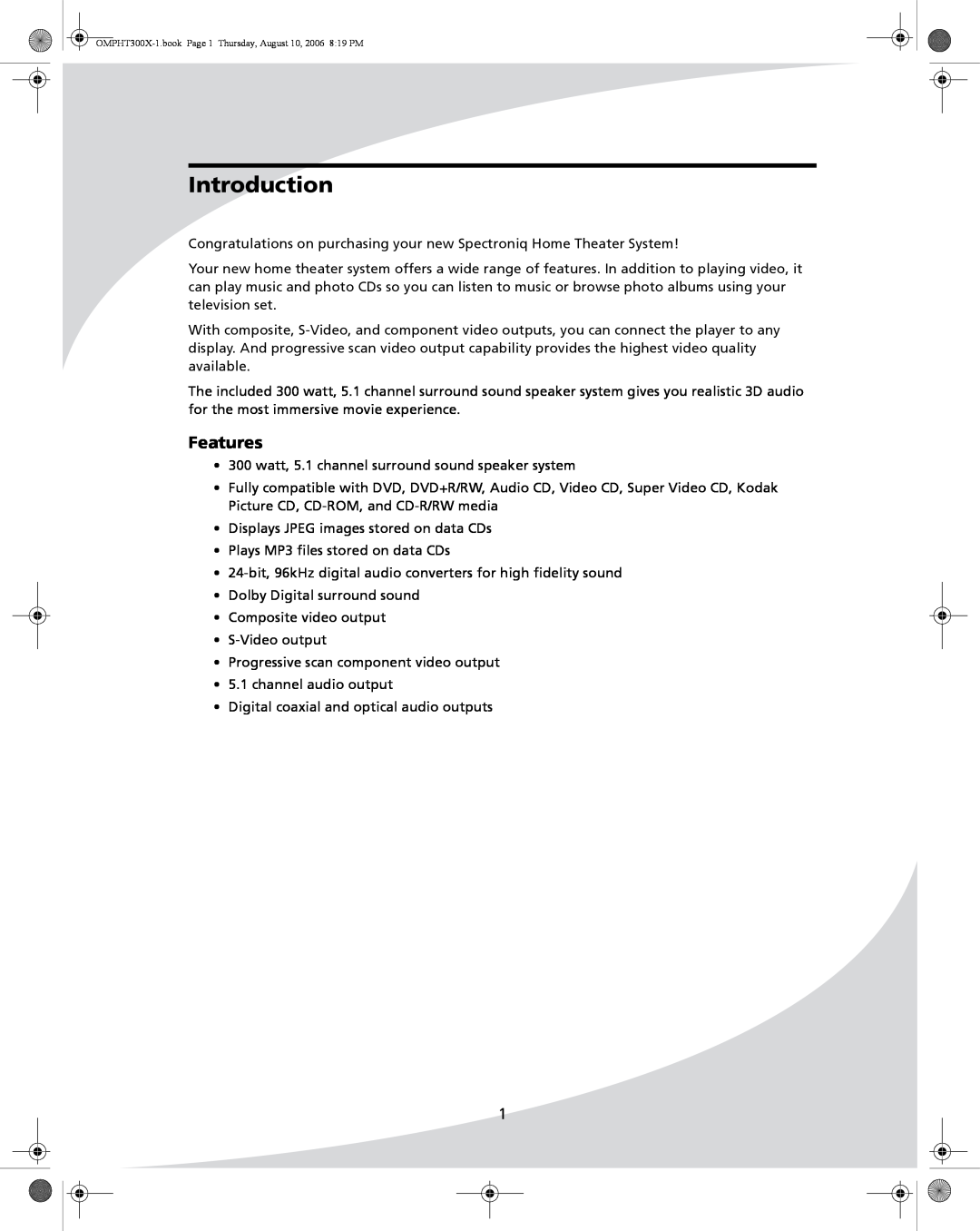 SpectronIQ PHT-300X user manual Introduction, Features 