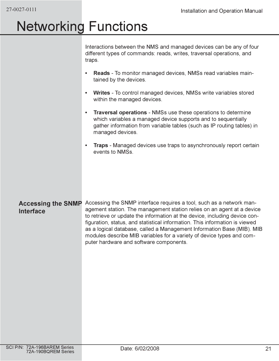 Spectrum Brands 72A-190BQREM Series, 72A-196BAREM Series operation manual Accessing the Snmp Interface 