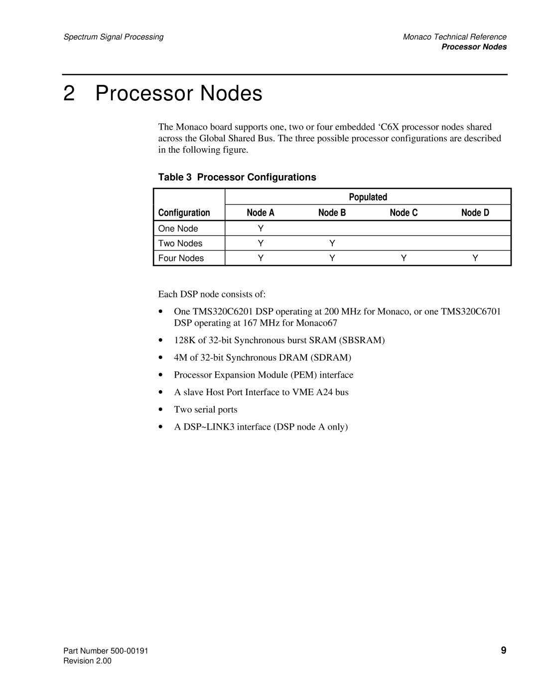 Spectrum Brands C6x VME64 manual Processor Nodes, Processor Configurations Populated 