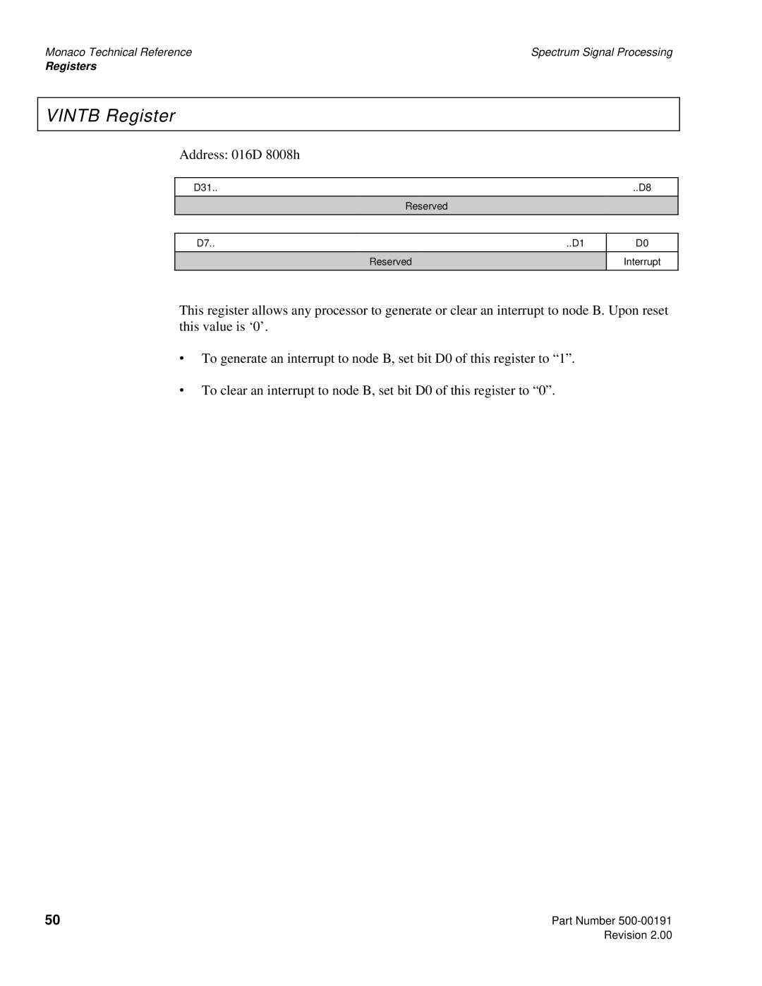 Spectrum Brands C6x VME64 manual Vintb Register 