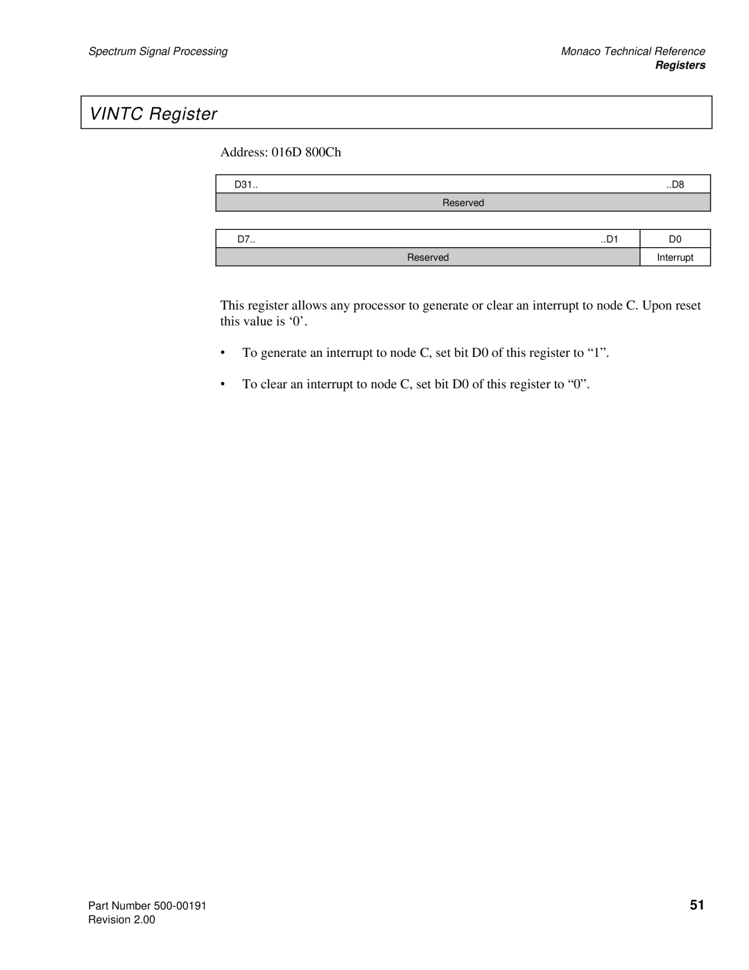 Spectrum Brands C6x VME64 manual Vintc Register 