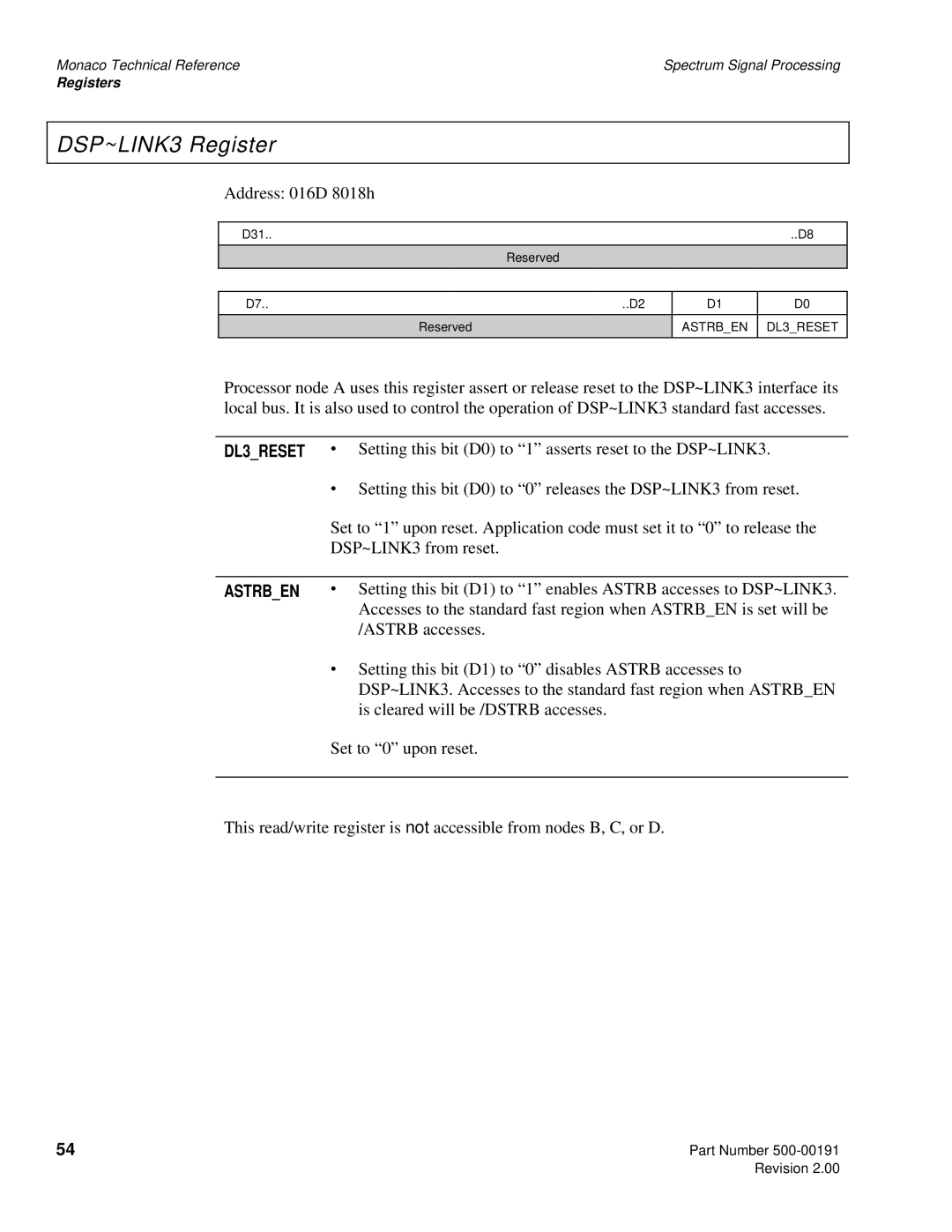 Spectrum Brands C6x VME64 manual DSP~LINK3 Register, DL3RESET 