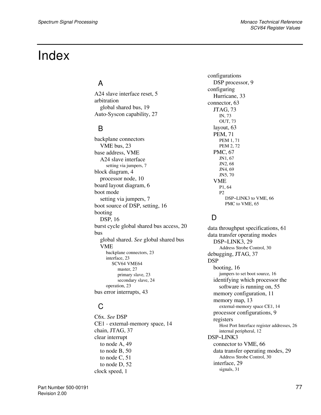 Spectrum Brands C6x VME64 manual Index, Vme 