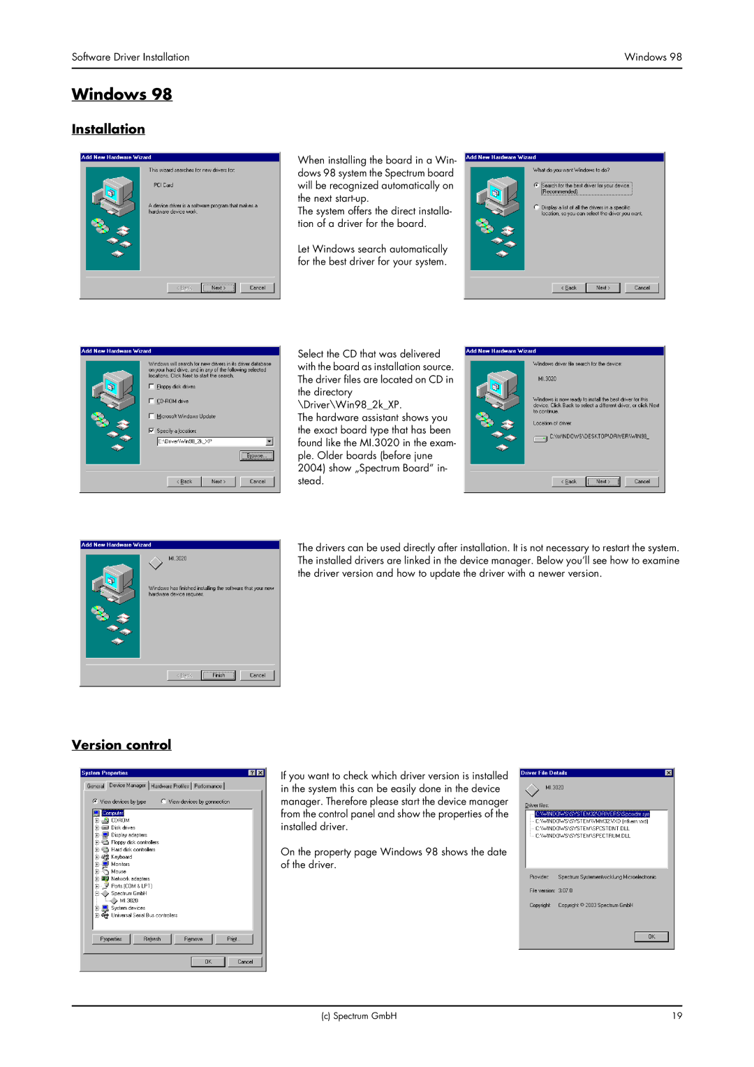 Spectrum Brands MC.31XX manual Version control, Software Driver Installation Windows 