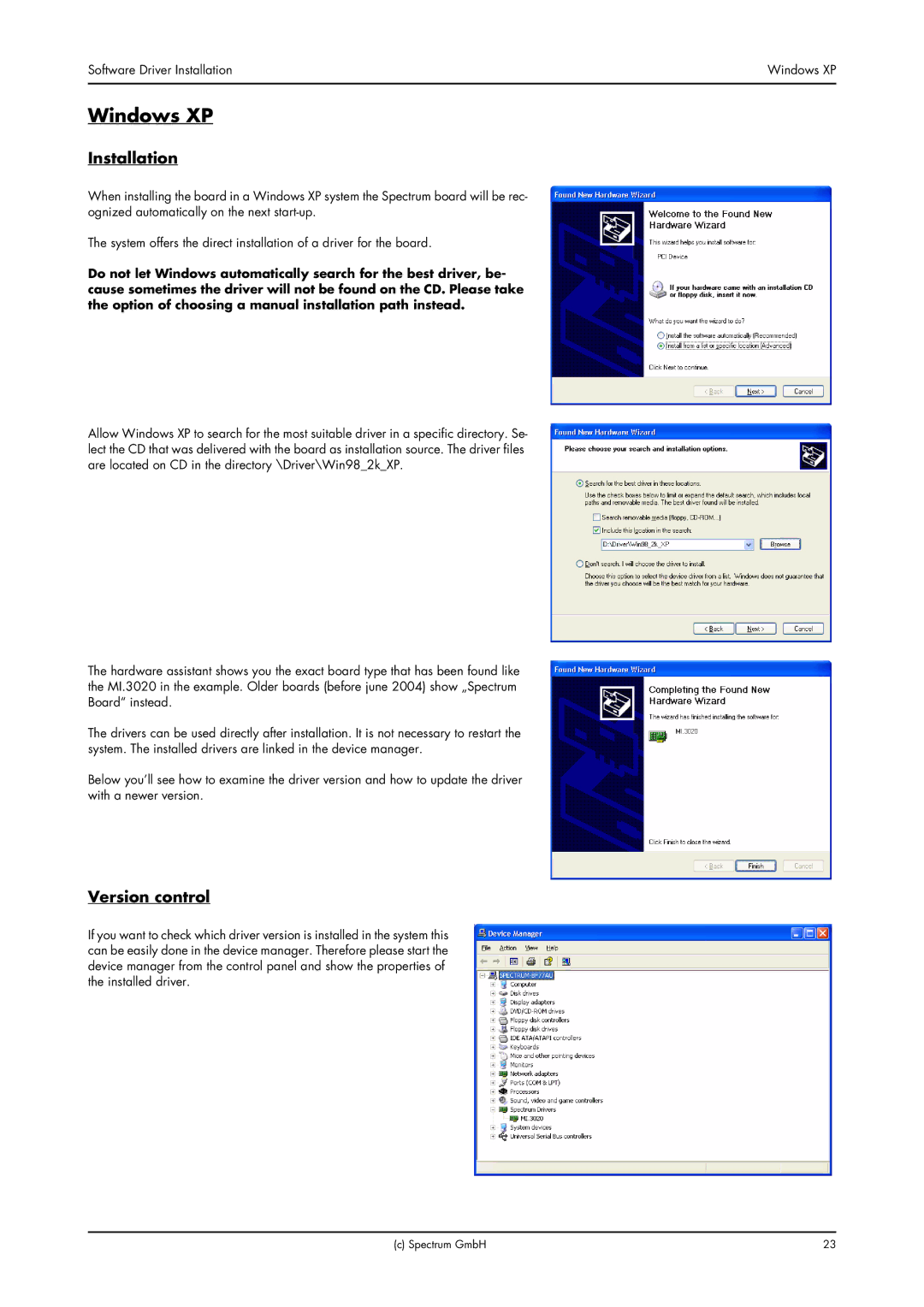 Spectrum Brands MC.31XX manual Windows XP, Software Driver Installation 