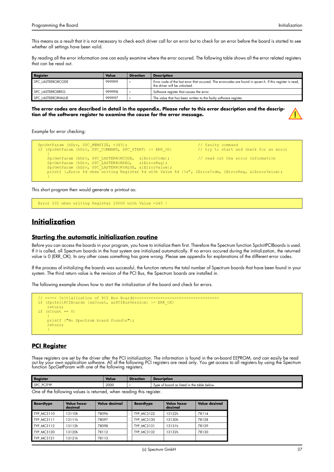 Spectrum Brands MC.31XX manual Initialization, Starting the automatic initialization routine, PCI Register 