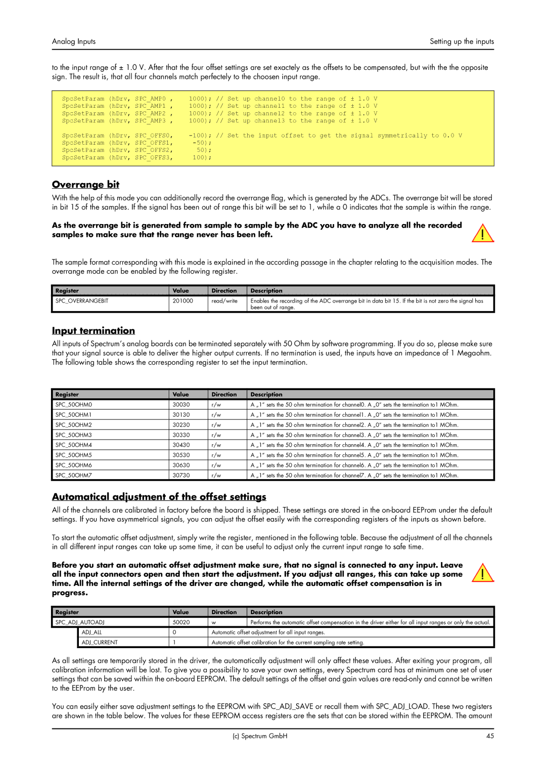 Spectrum Brands MC.31XX manual Overrange bit, Input termination, Automatical adjustment of the offset settings 