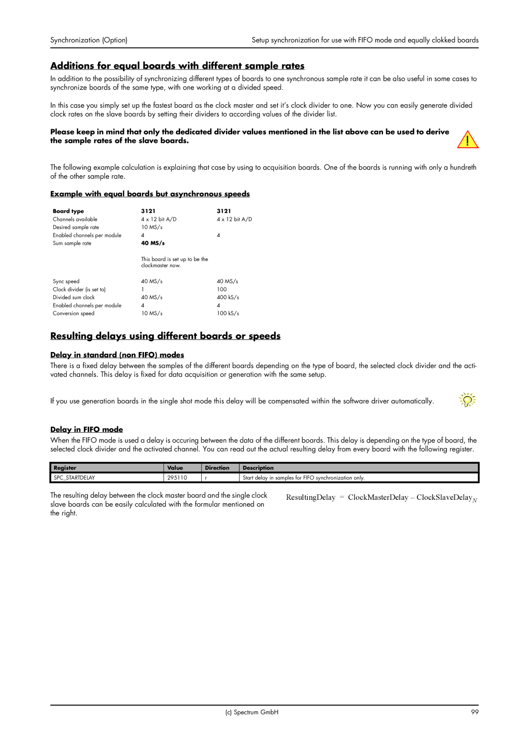 Spectrum Brands MC.31XX manual Additions for equal boards with different sample rates, Delay in standard non Fifo modes 