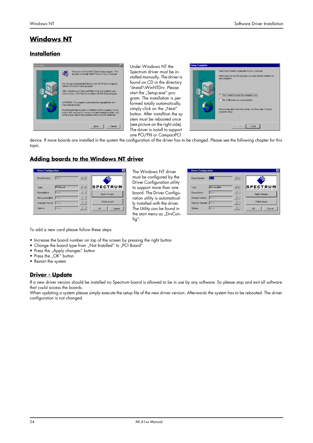 Spectrum Brands MI.61XX manual Adding boards to the Windows NT driver 