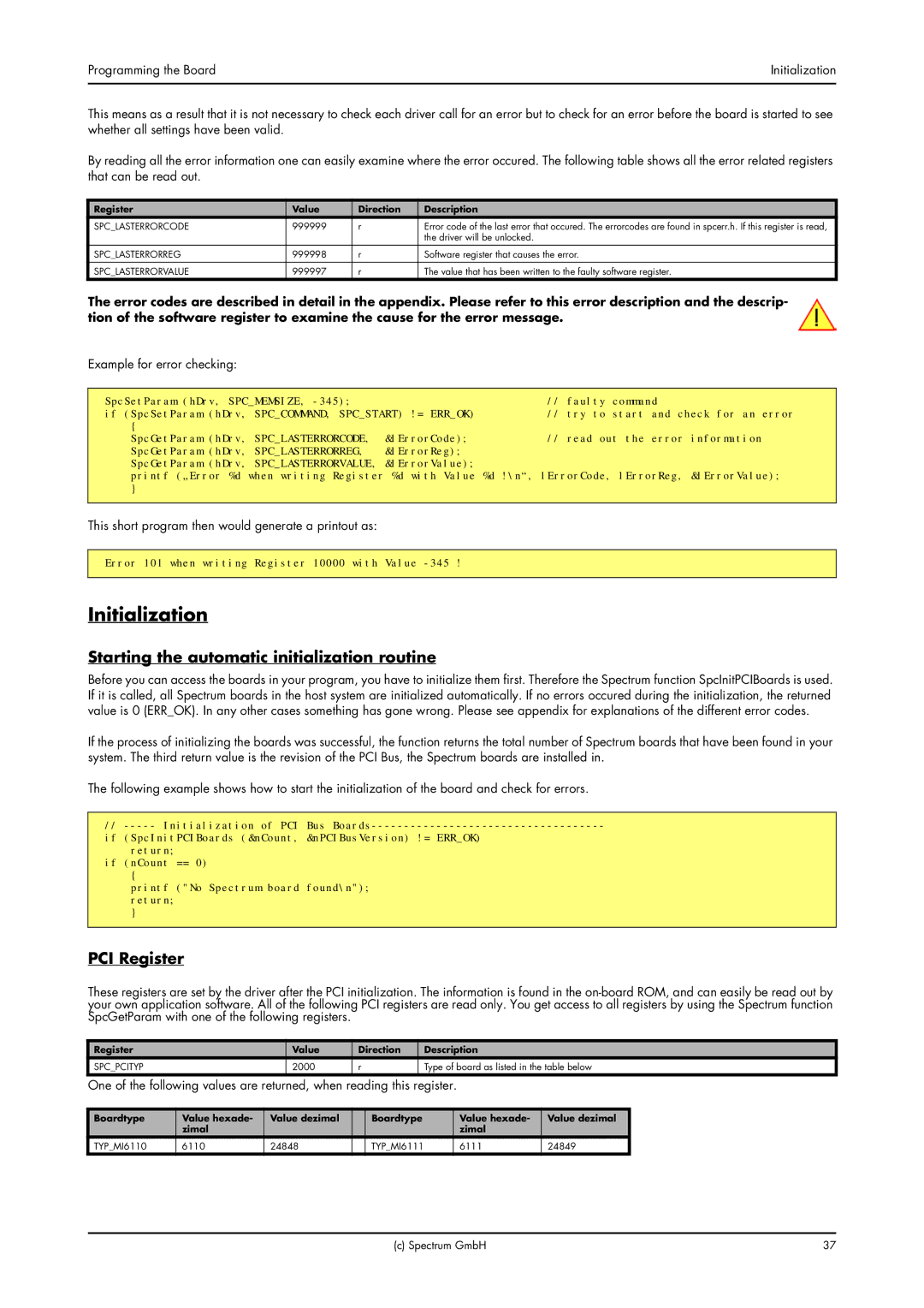 Spectrum Brands MI.61XX manual Initialization, Starting the automatic initialization routine, PCI Register 