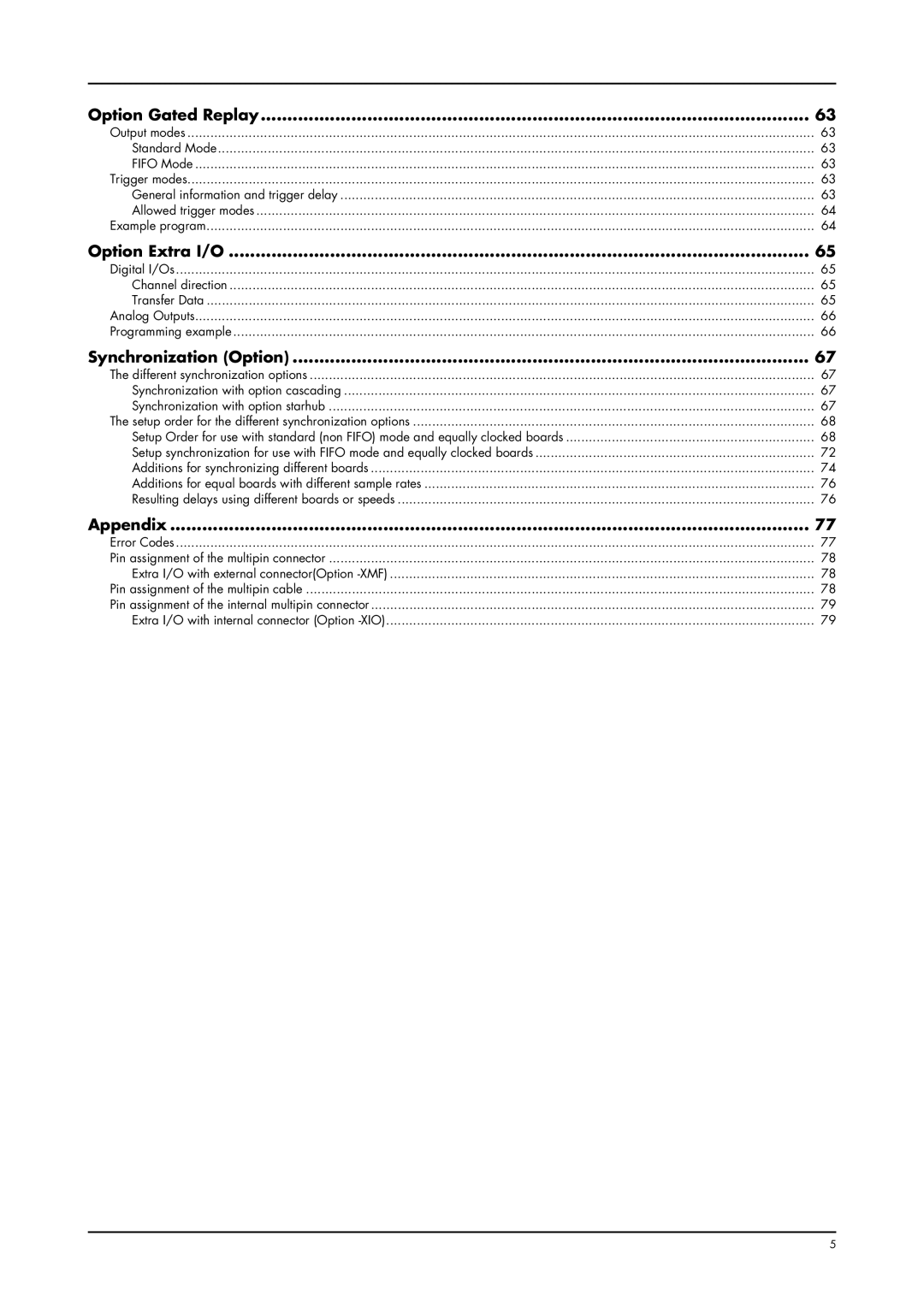 Spectrum Brands MI.61XX manual Option Gated Replay, Option Extra I/O, Synchronization Option, Appendix 