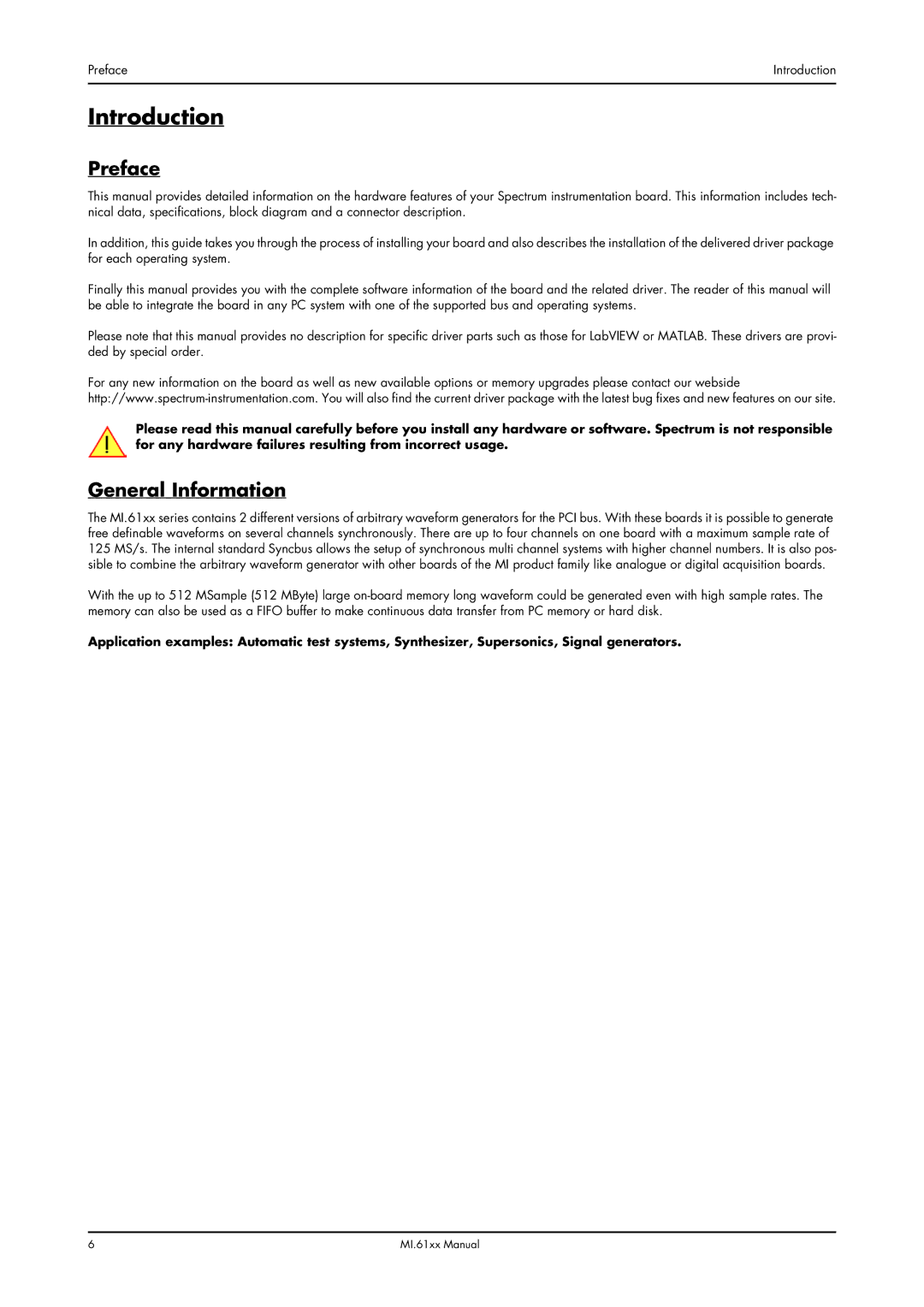 Spectrum Brands MI.61XX manual Introduction, Preface, General Information 