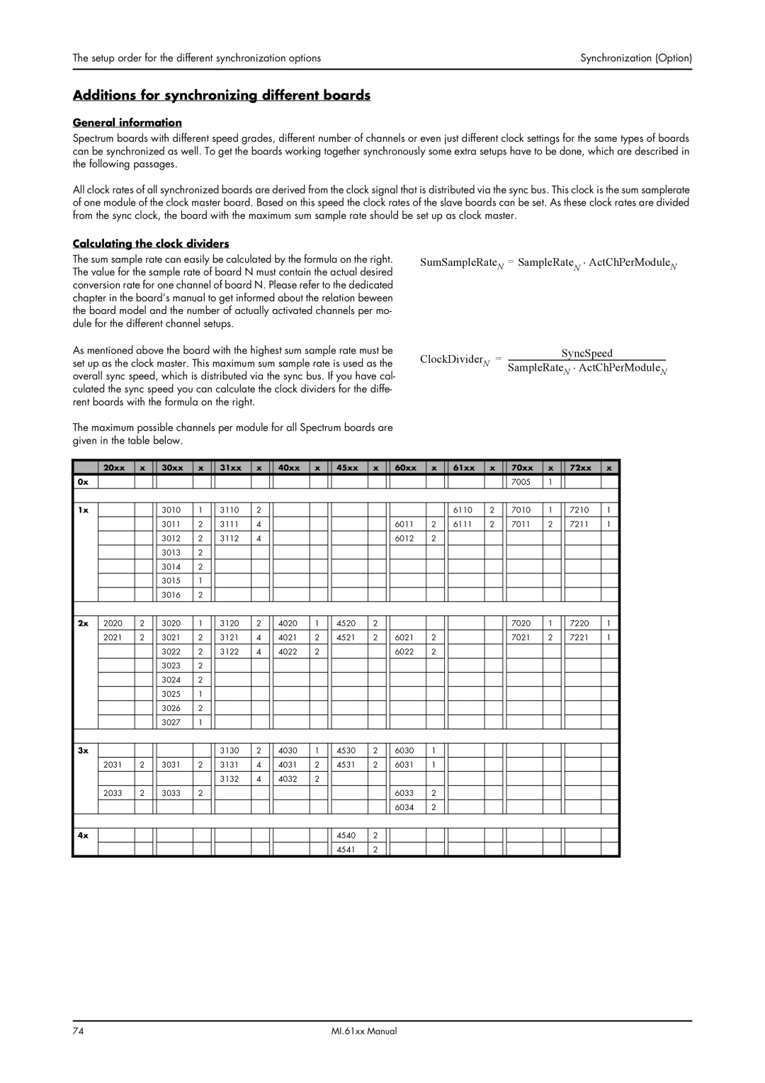 Spectrum Brands MI.61XX Additions for synchronizing different boards, General information, Calculating the clock dividers 