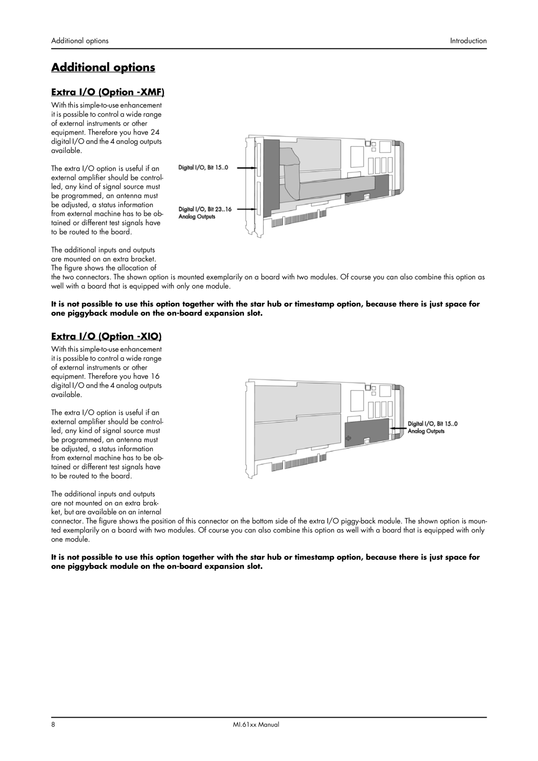 Spectrum Brands MI.61XX manual Additional options, Extra I/O Option -XMF, Extra I/O Option -XIO 