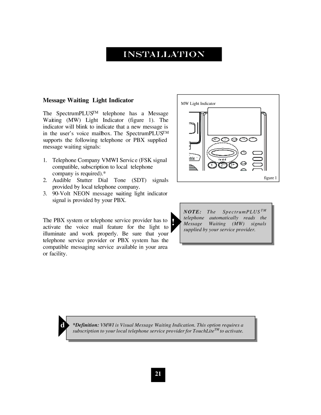 Spectrum Brands SP-400 manual Message Waiting Light Indicator 