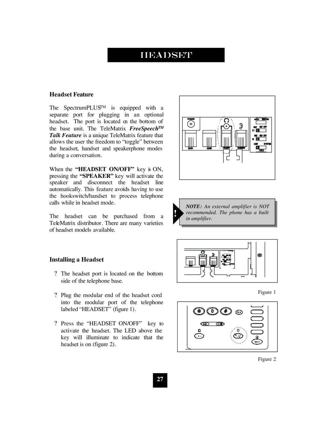 Spectrum Brands SP-400 manual Headset Feature, Installing a Headset 