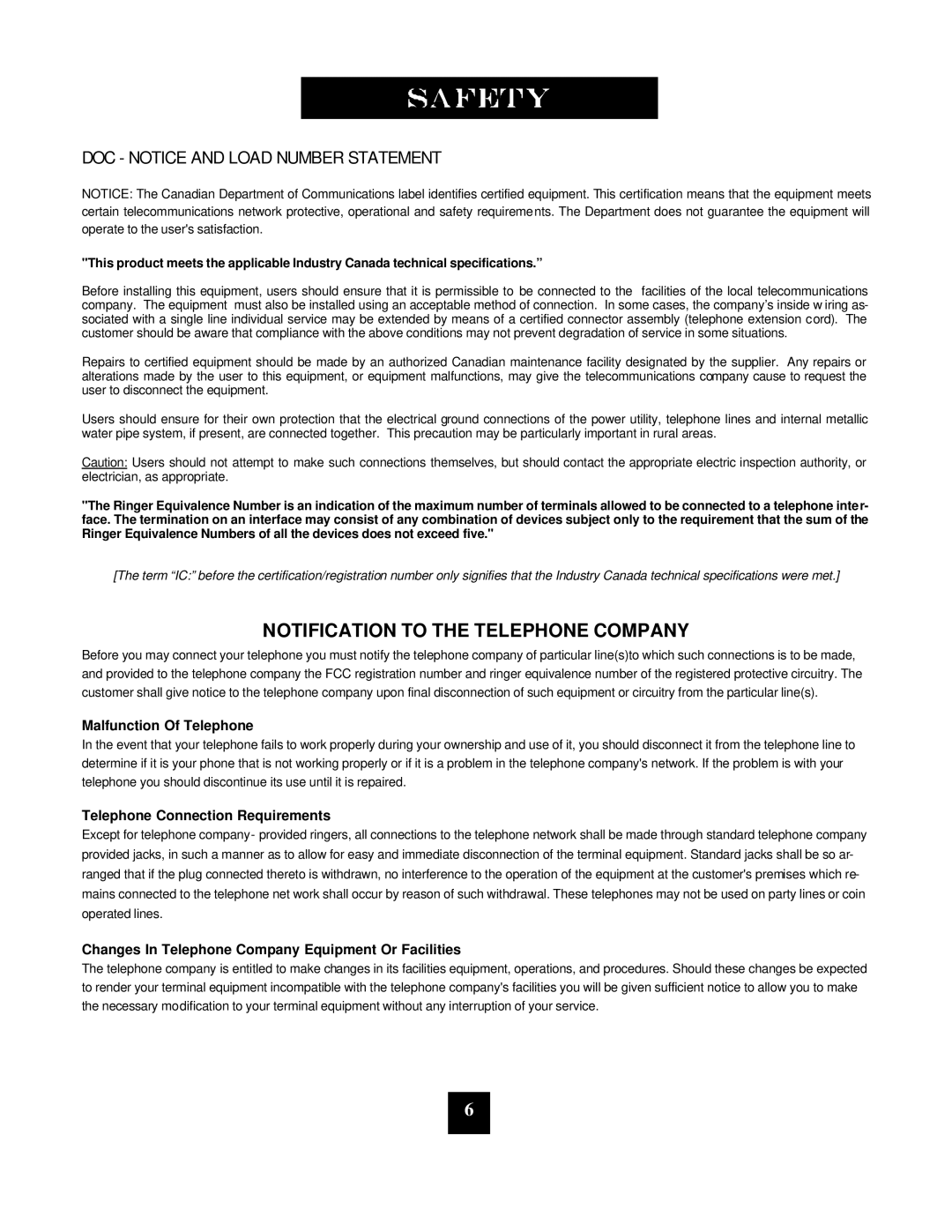 Spectrum Brands SP-400 manual DOC Notice and Load Number Statement 