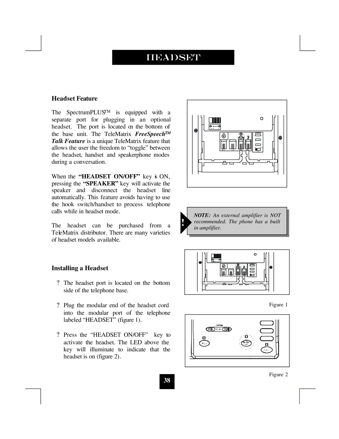 Spectrum Brands SP-550 manual Headset Feature, Installing a Headset 