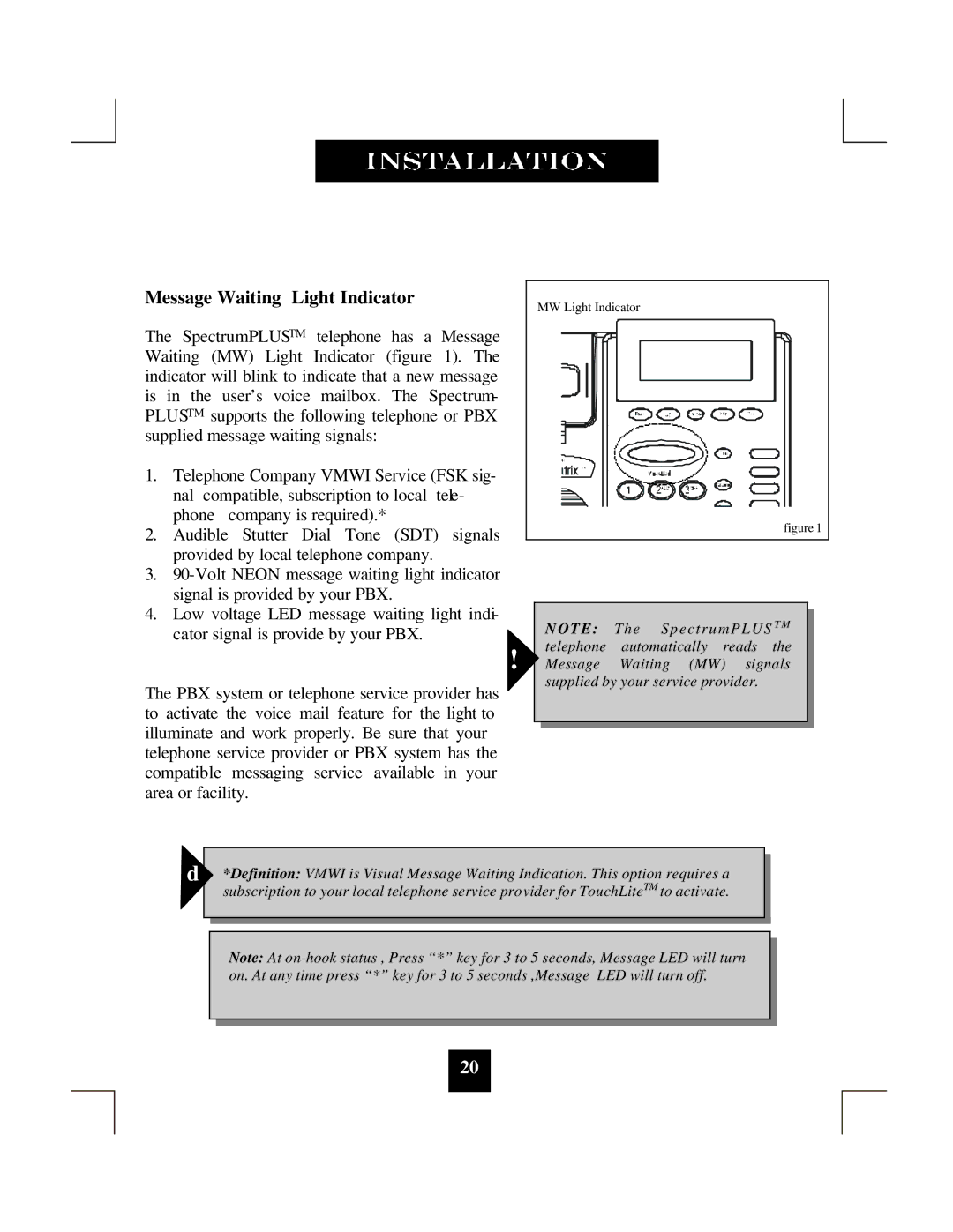 Spectrum Brands SP-550 manual Message Waiting Light Indicator 